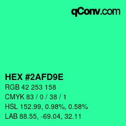 Color code: HEX #2AFD9E | qconv.com