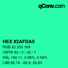 カラーコード: HEX #2AFDA9 | qconv.com