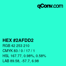 カラーコード: HEX #2AFDD2 | qconv.com