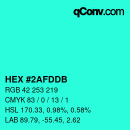 カラーコード: HEX #2AFDDB | qconv.com