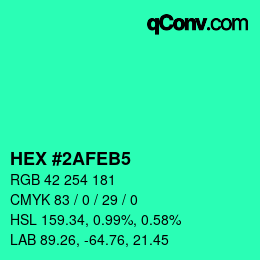 カラーコード: HEX #2AFEB5 | qconv.com