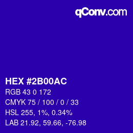 Color code: HEX #2B00AC | qconv.com