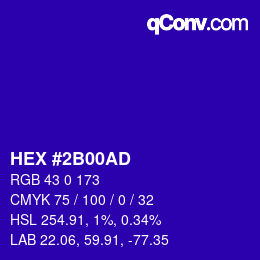 Color code: HEX #2B00AD | qconv.com