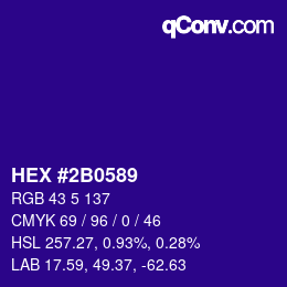 カラーコード: HEX #2B0589 | qconv.com