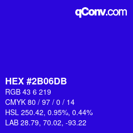 颜色代码: HEX #2B06DB | qconv.com