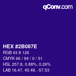 Color code: HEX #2B087E | qconv.com