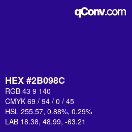 カラーコード: HEX #2B098C | qconv.com