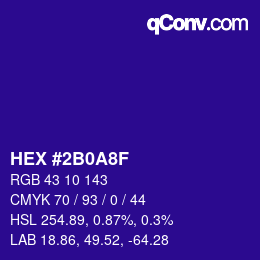 颜色代码: HEX #2B0A8F | qconv.com