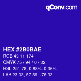 Color code: HEX #2B0BAE | qconv.com