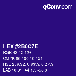 カラーコード: HEX #2B0C7E | qconv.com