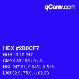 Farbcode: HEX #2B0CF7 | qconv.com