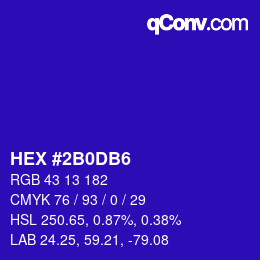 颜色代码: HEX #2B0DB6 | qconv.com