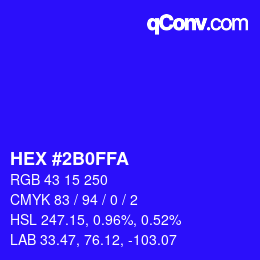 颜色代码: HEX #2B0FFA | qconv.com