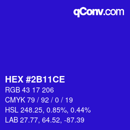Color code: HEX #2B11CE | qconv.com