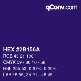 Farbcode: HEX #2B156A | qconv.com