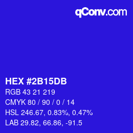 Code couleur: HEX #2B15DB | qconv.com