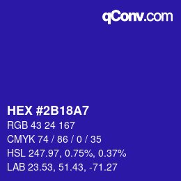 颜色代码: HEX #2B18A7 | qconv.com