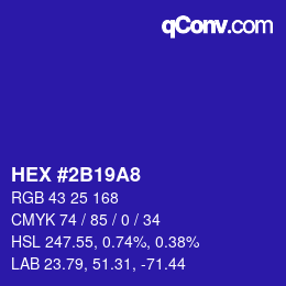 カラーコード: HEX #2B19A8 | qconv.com