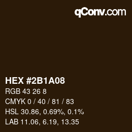 Farbcode: HEX #2B1A08 | qconv.com