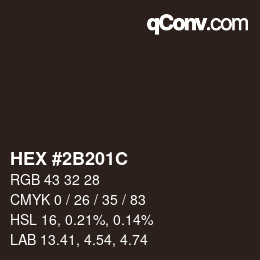 Color code: HEX #2B201C | qconv.com