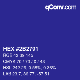 颜色代码: HEX #2B2791 | qconv.com
