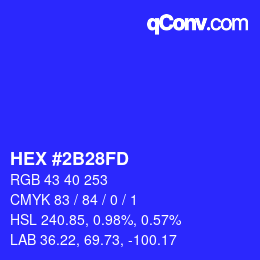 Color code: HEX #2B28FD | qconv.com