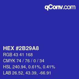 カラーコード: HEX #2B29A8 | qconv.com