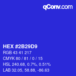 Color code: HEX #2B29D9 | qconv.com