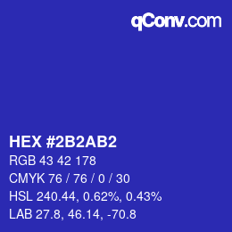 カラーコード: HEX #2B2AB2 | qconv.com