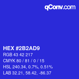 カラーコード: HEX #2B2AD9 | qconv.com