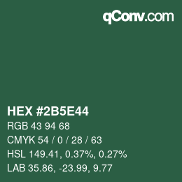 Farbcode: HEX #2B5E44 | qconv.com