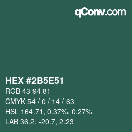 Farbcode: HEX #2B5E51 | qconv.com