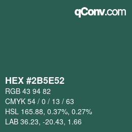 カラーコード: HEX #2B5E52 | qconv.com