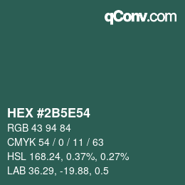 Farbcode: HEX #2B5E54 | qconv.com