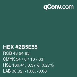 Farbcode: HEX #2B5E55 | qconv.com