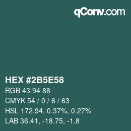 Farbcode: HEX #2B5E58 | qconv.com
