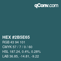颜色代码: HEX #2B5E65 | qconv.com