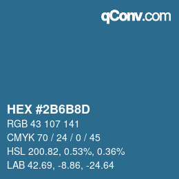颜色代码: HEX #2B6B8D | qconv.com