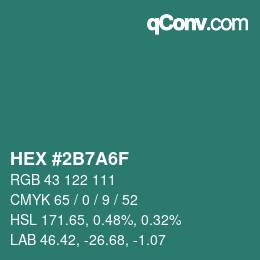 カラーコード: HEX #2B7A6F | qconv.com