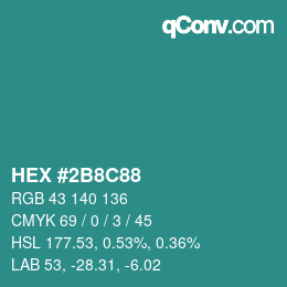 Color code: HEX #2B8C88 | qconv.com