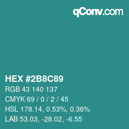 Color code: HEX #2B8C89 | qconv.com