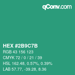 Color code: HEX #2B9C7B | qconv.com