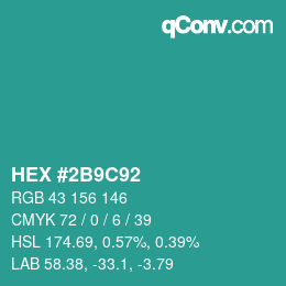 颜色代码: HEX #2B9C92 | qconv.com