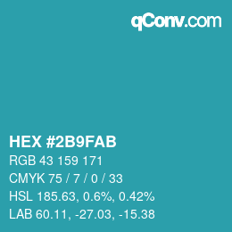 Color code: HEX #2B9FAB | qconv.com