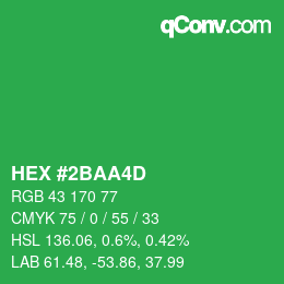 颜色代码: HEX #2BAA4D | qconv.com