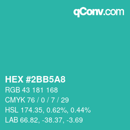 カラーコード: HEX #2BB5A8 | qconv.com