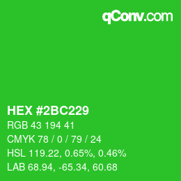 Farbcode: HEX #2BC229 | qconv.com