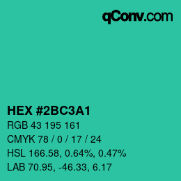 Color code: HEX #2BC3A1 | qconv.com