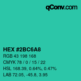 カラーコード: HEX #2BC6A8 | qconv.com