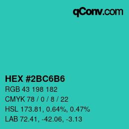 カラーコード: HEX #2BC6B6 | qconv.com